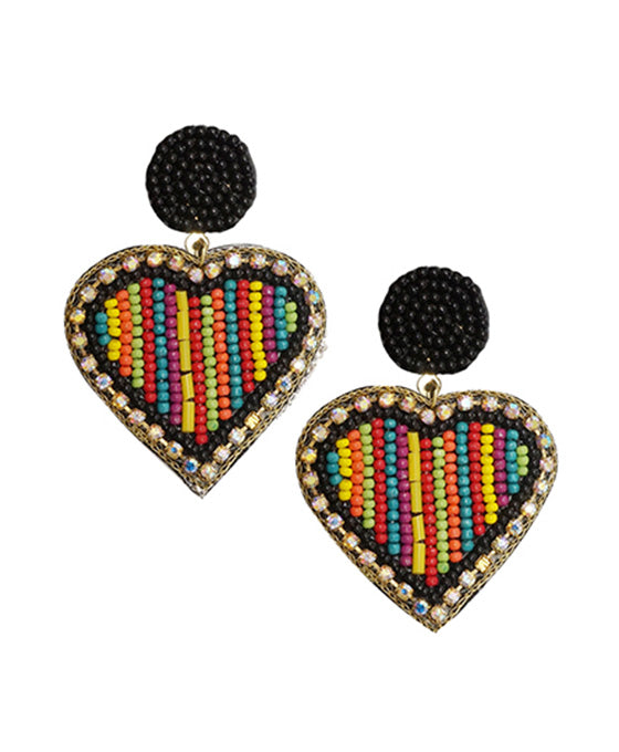 Heart Seed Bead w/ Glass Stone Post Earring
