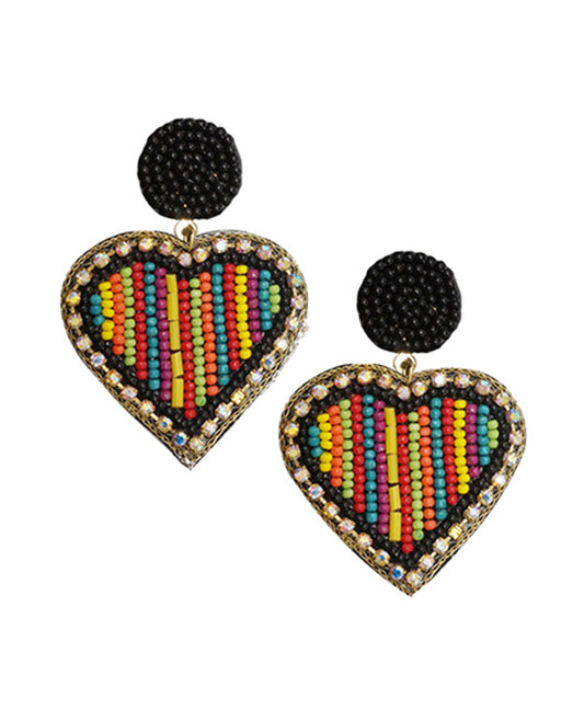 Heart Seed Bead w/ Glass Stone Post Earring