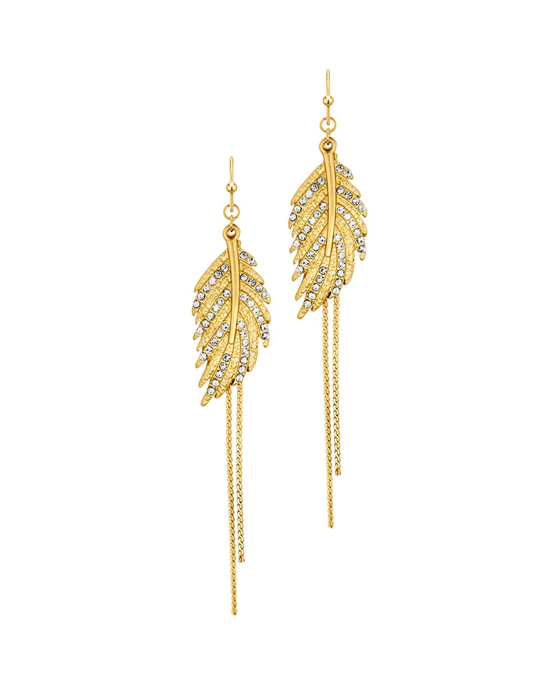 Crystal Leaf & String Earring