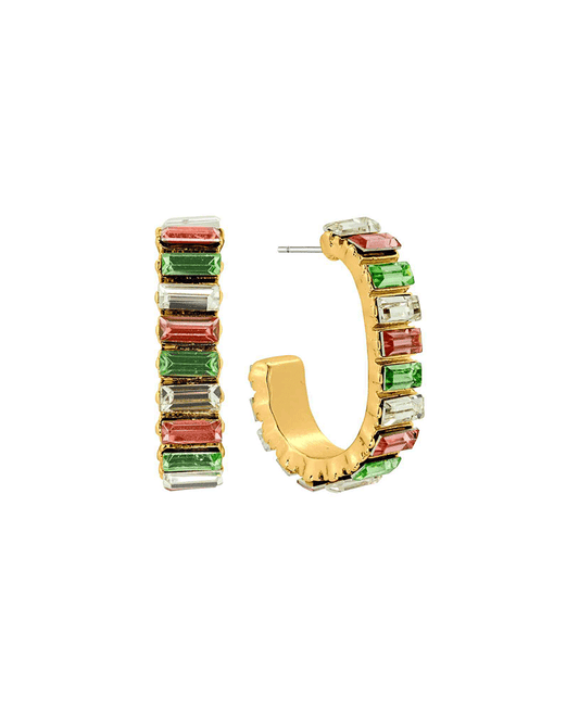 Metal w/ Glass Hoop Earring