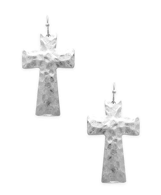 Cross Hammered Metal Earring