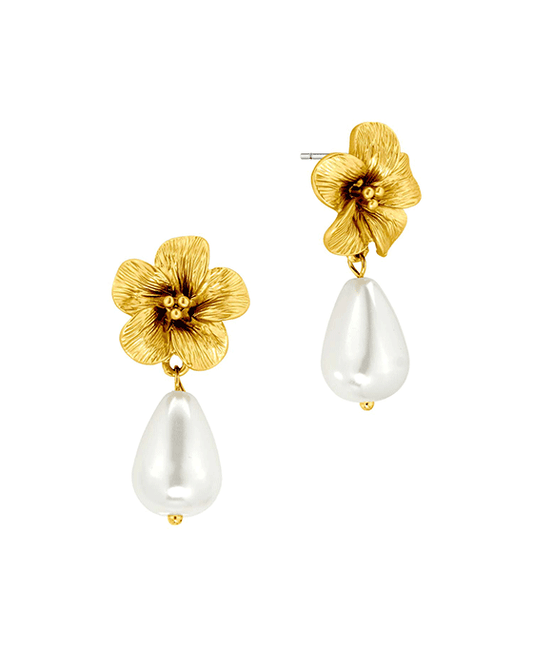 Metal Flower w/ Pearl Post Earring