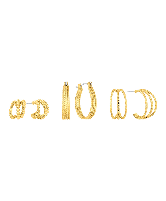 Metal Hoop & Huggie 12/ 20mm 3 Set Earring