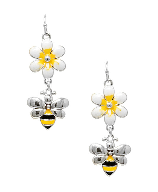 Bumble Bee & Flower Epoxy Earring