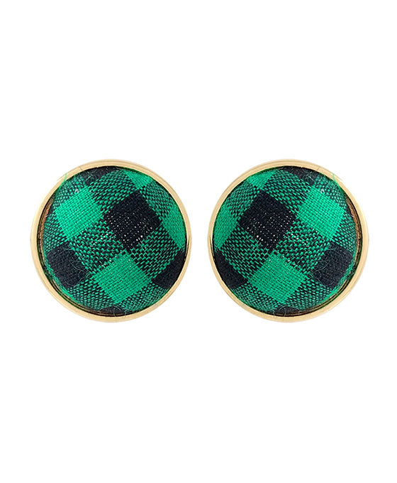Fabric Plaid Button Post Earring
