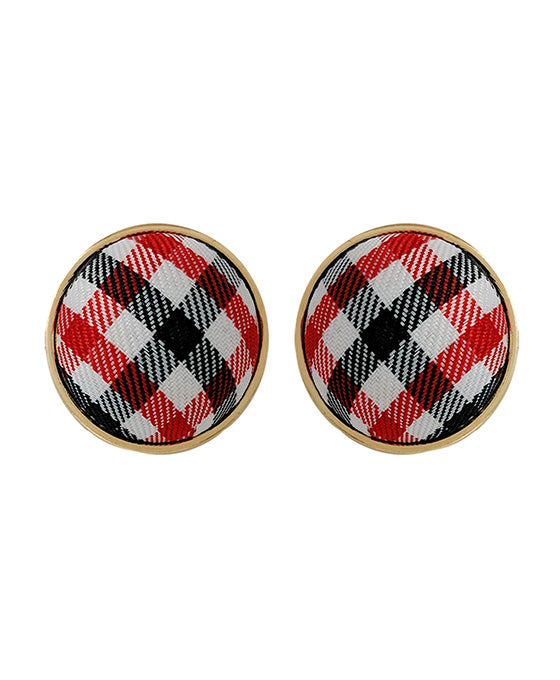 Fabric Plaid Button Post Earring
