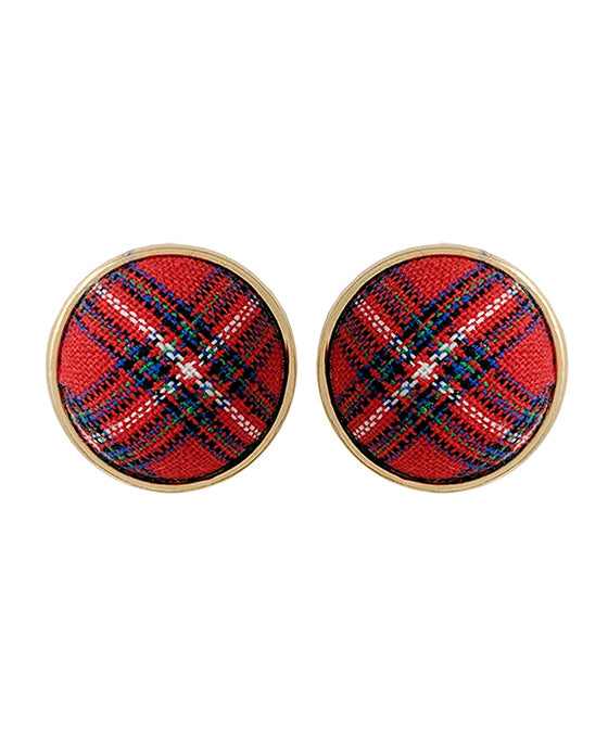 Fabric Plaid Button Post Earring
