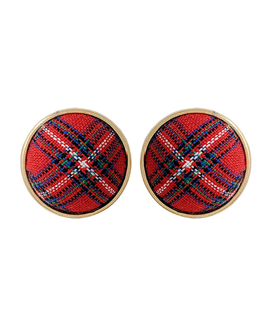 Fabric Plaid Button Post Earring