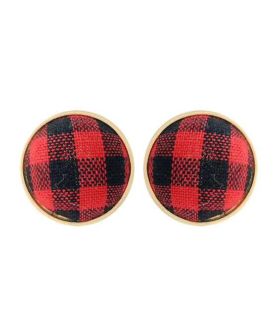 Fabric Plaid Button Post Earring