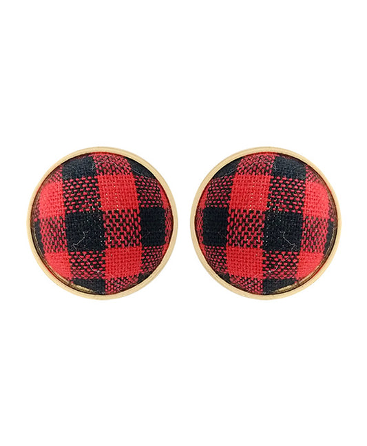 Fabric Plaid Button Post Earring