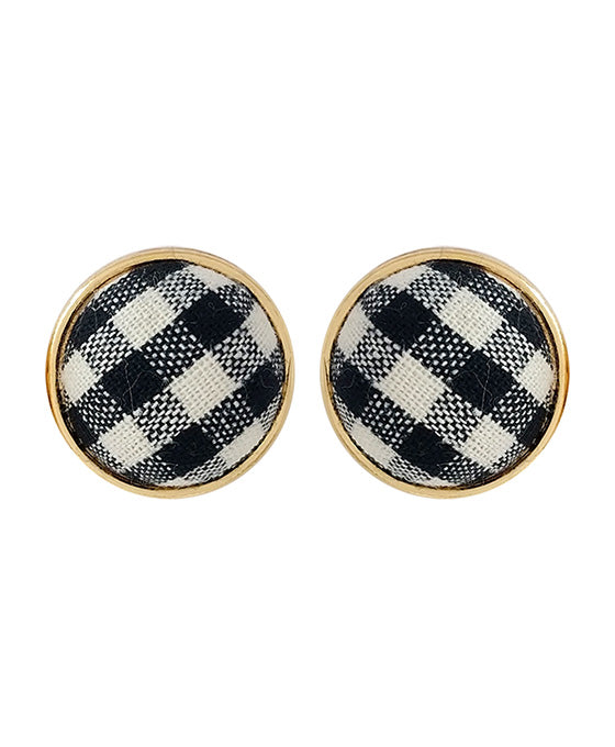 Fabric Plaid Button Post Earring