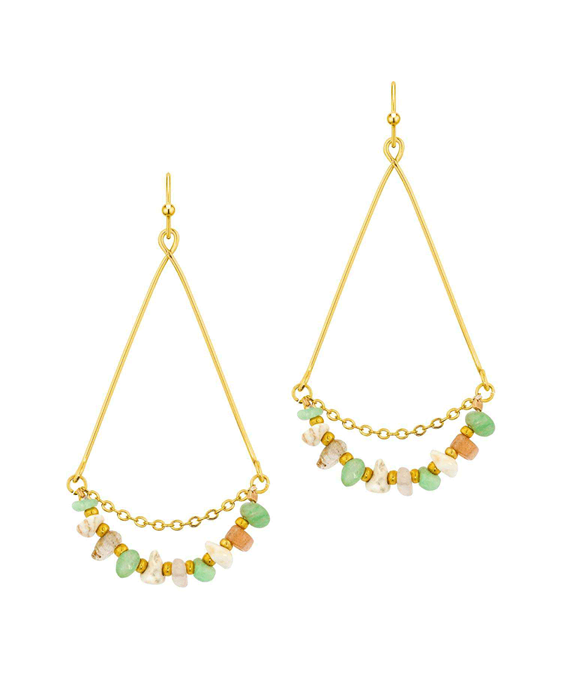 Chip stone & Chain Finish Earring