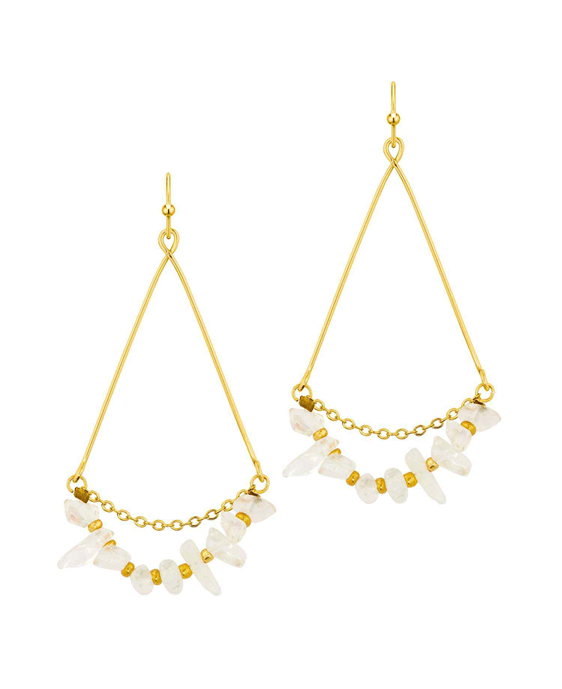 Chip stone & Chain Finish Earring