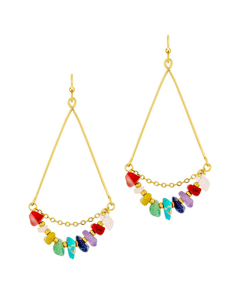 Chip stone & Chain Finish Earring