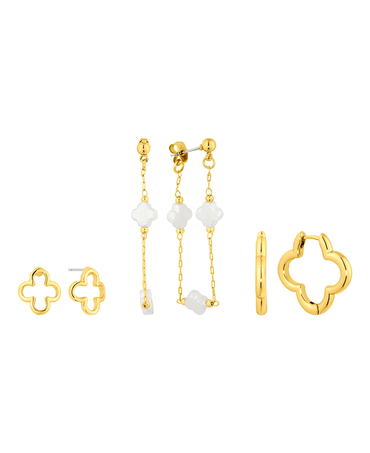 Clover Pearl & Metal 3 Set Earring
