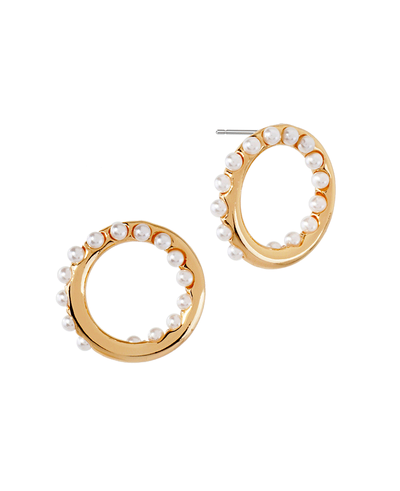 Metal w/ Pearl Round 20mm Post Earring