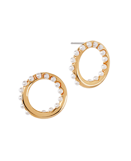 Metal w/ Pearl Round 20mm Post Earring