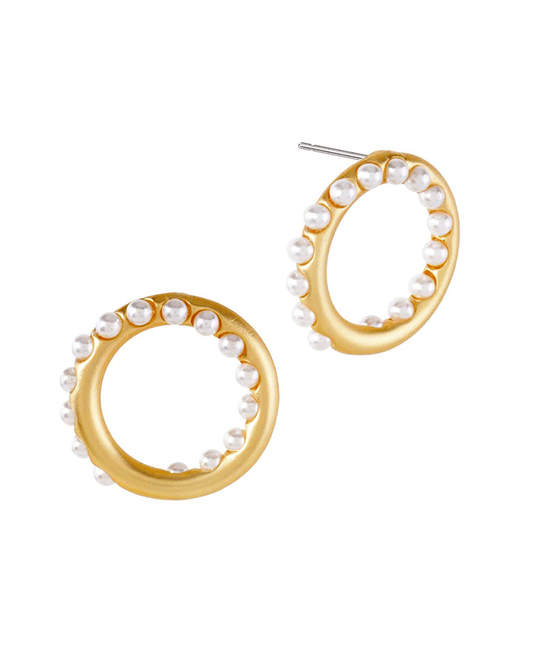 Metal w/ Pearl Round 20mm Post Earring
