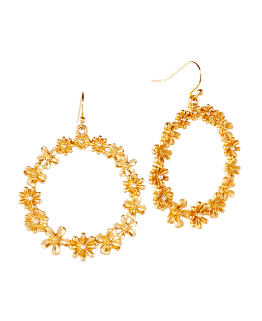 Metal w/ Pearl Flower 35mm Round Earring