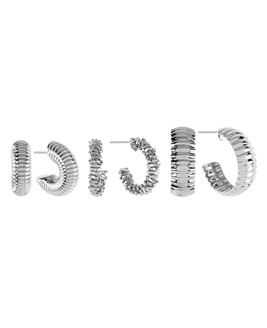 Metal Texture 3 Set Hoop Earring