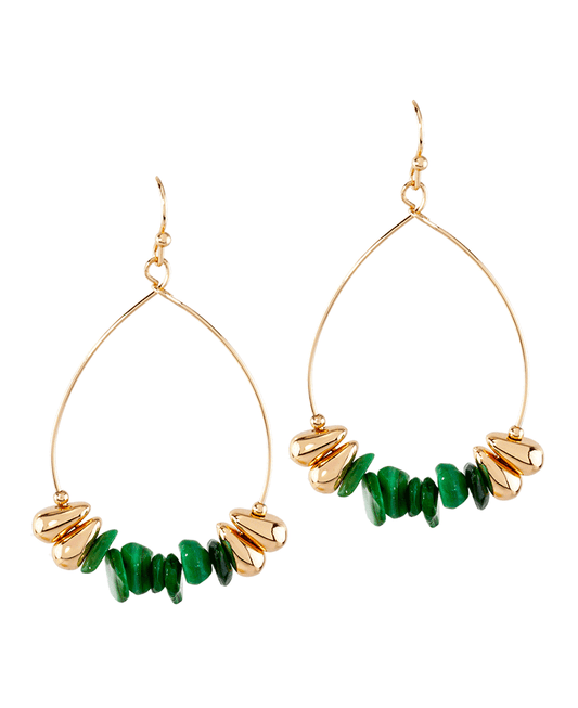 Metal Chip & Stone Bead Teardrop Earring