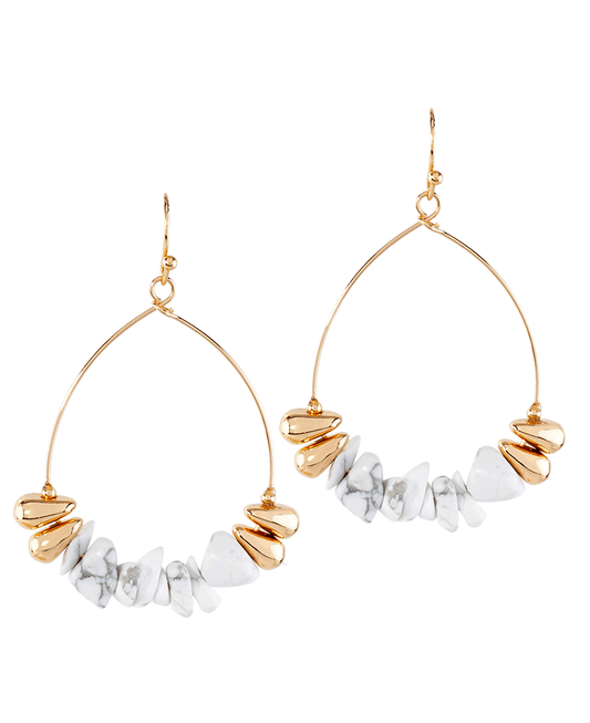 Metal Chip & Stone Bead Teardrop Earring