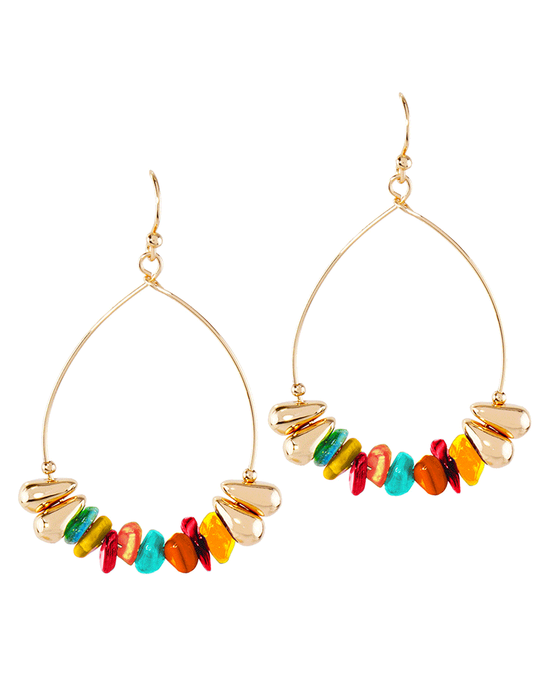 Metal Chip & Stone Bead Teardrop Earring