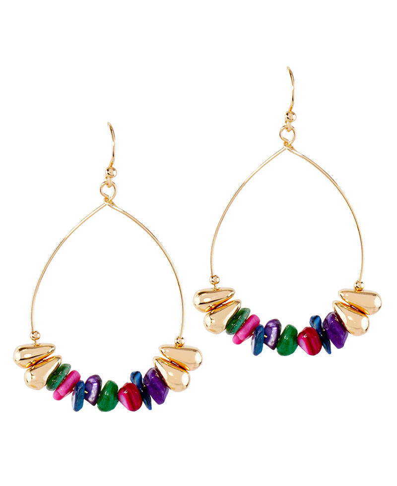 Metal Chip & Stone Bead Teardrop Earring