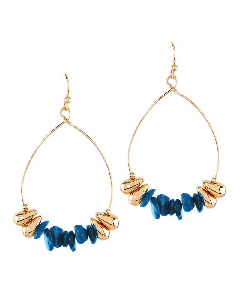 Metal Chip & Stone Bead Teardrop Earring