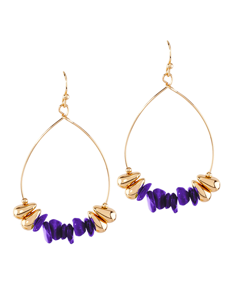 Metal Chip & Stone Bead Teardrop Earring