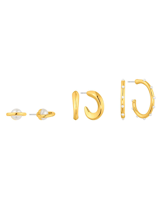 Metal w/ Pearl 3 Set Hoop Earring