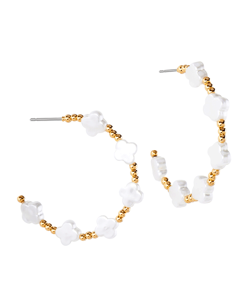 Pearl Clover & Metal Bead 40mm Hoop Earring