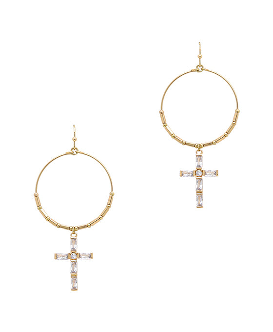 Cross Drop Circle Earring