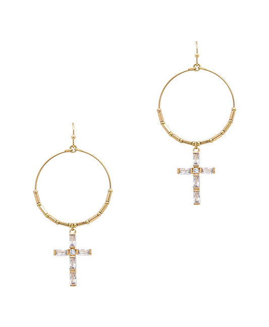 Cross Drop Circle Earring