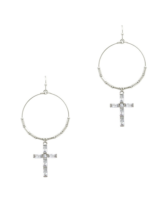 Cross Drop Circle Earring