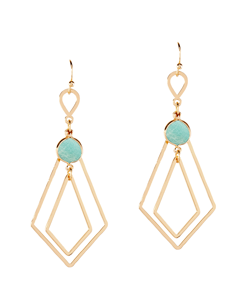 Stone w/ Double Diamond Metal Earring