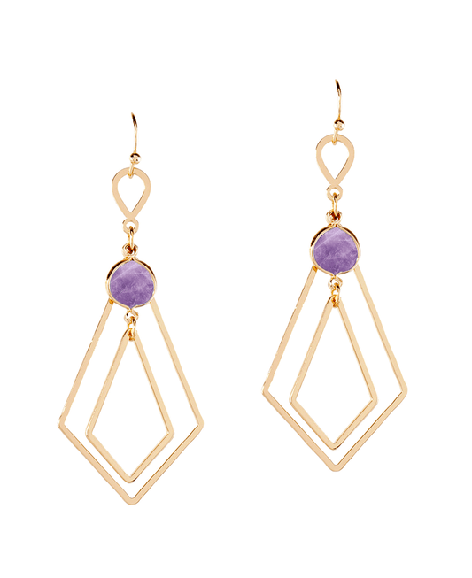 Stone w/ Double Diamond Metal Earring