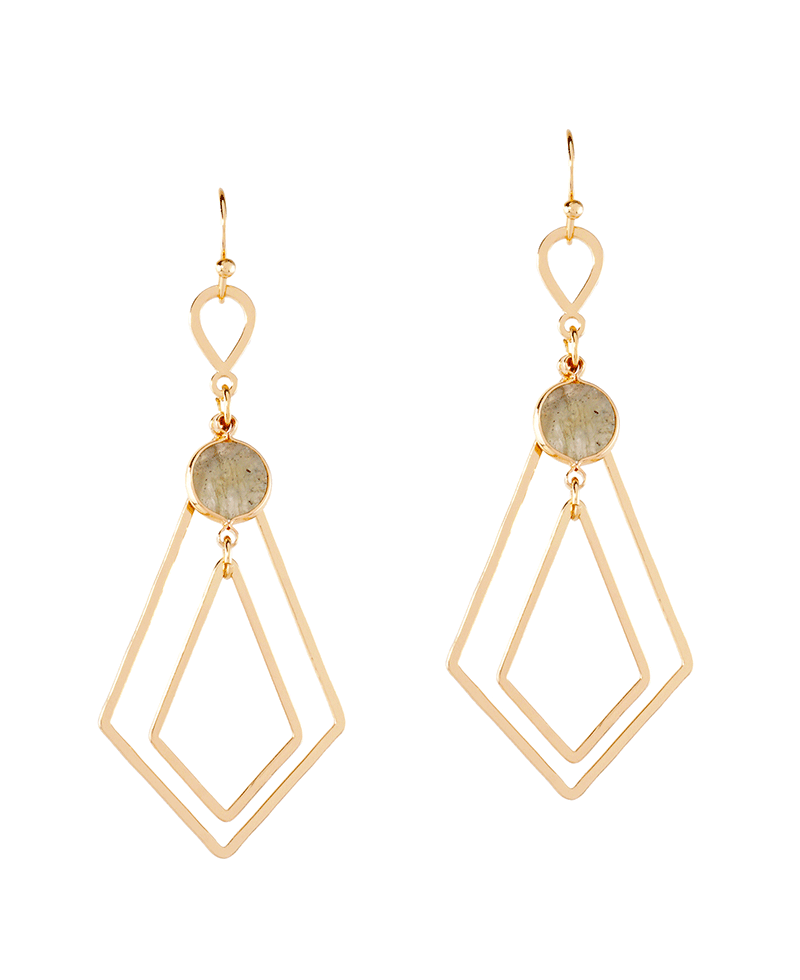Stone w/ Double Diamond Metal Earring