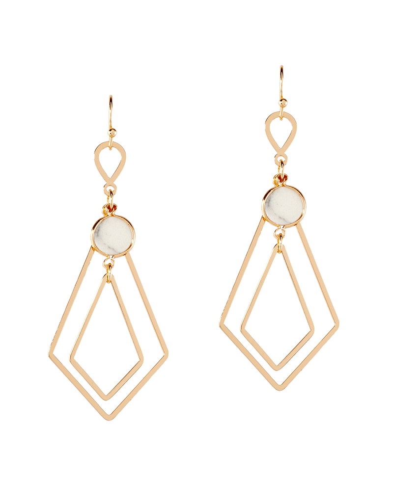 Stone w/ Double Diamond Metal Earring