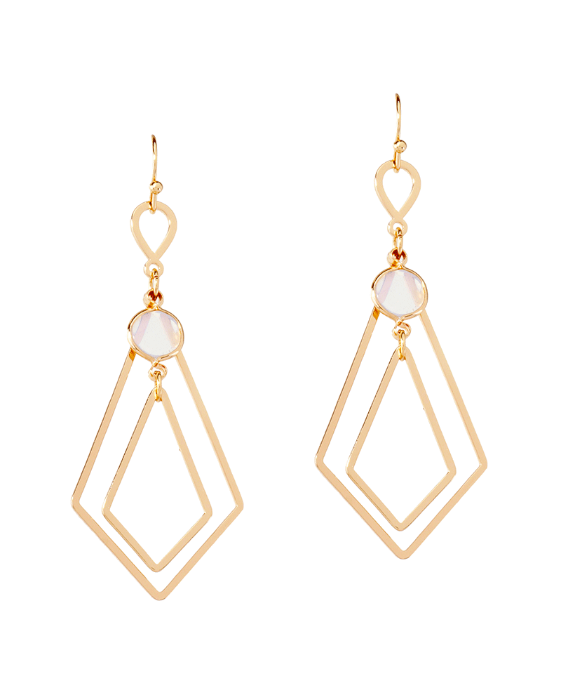 Stone w/ Double Diamond Metal Earring
