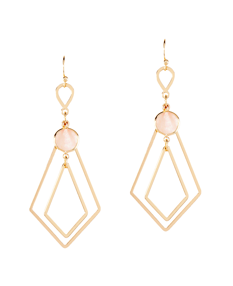 Stone w/ Double Diamond Metal Earring