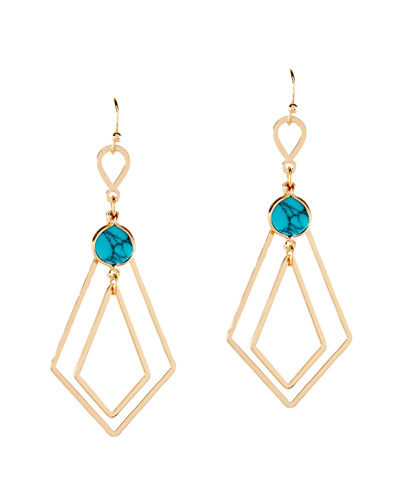 Stone w/ Double Diamond Metal Earring