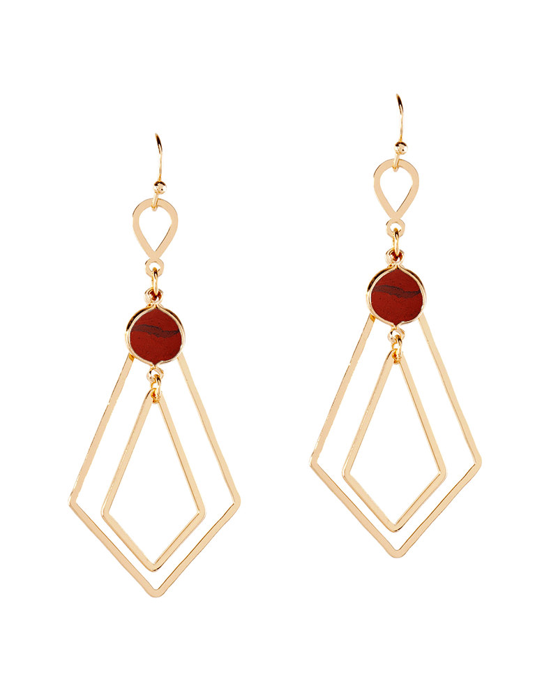 Stone w/ Double Diamond Metal Earring