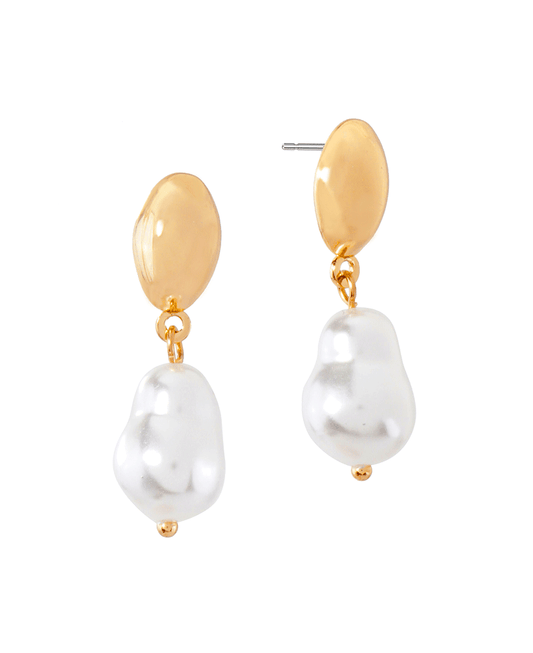 Oval Metal w/ Pearl Post Earring