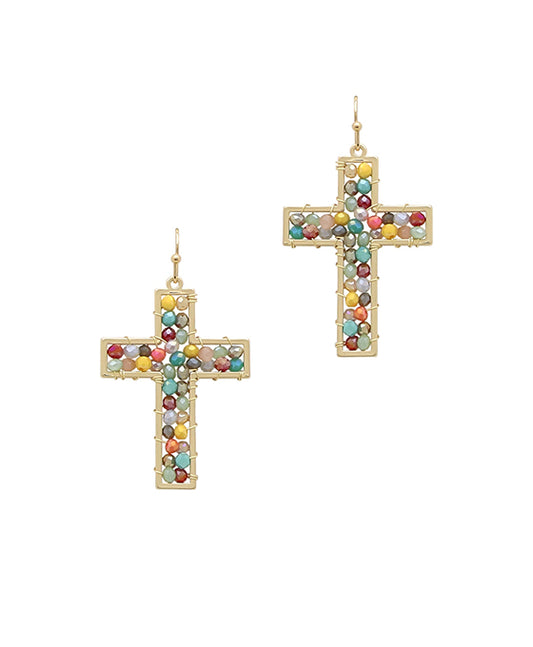 Glass Woven Cross Earring