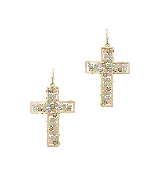 Glass Woven Cross Earring