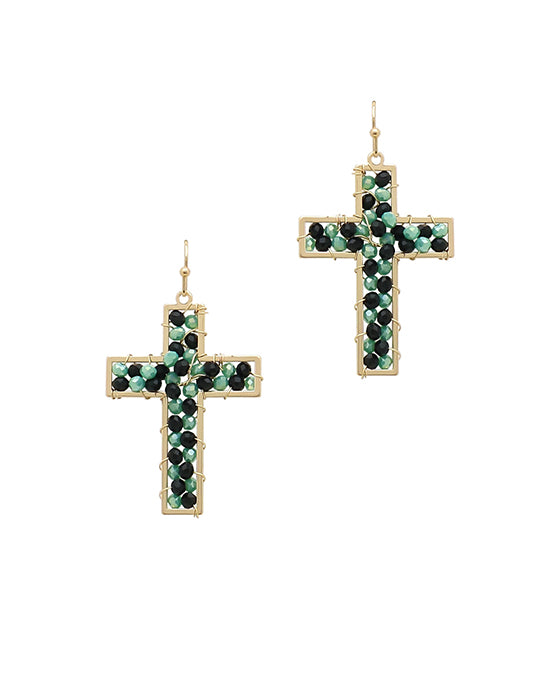 Glass Woven Cross Earring