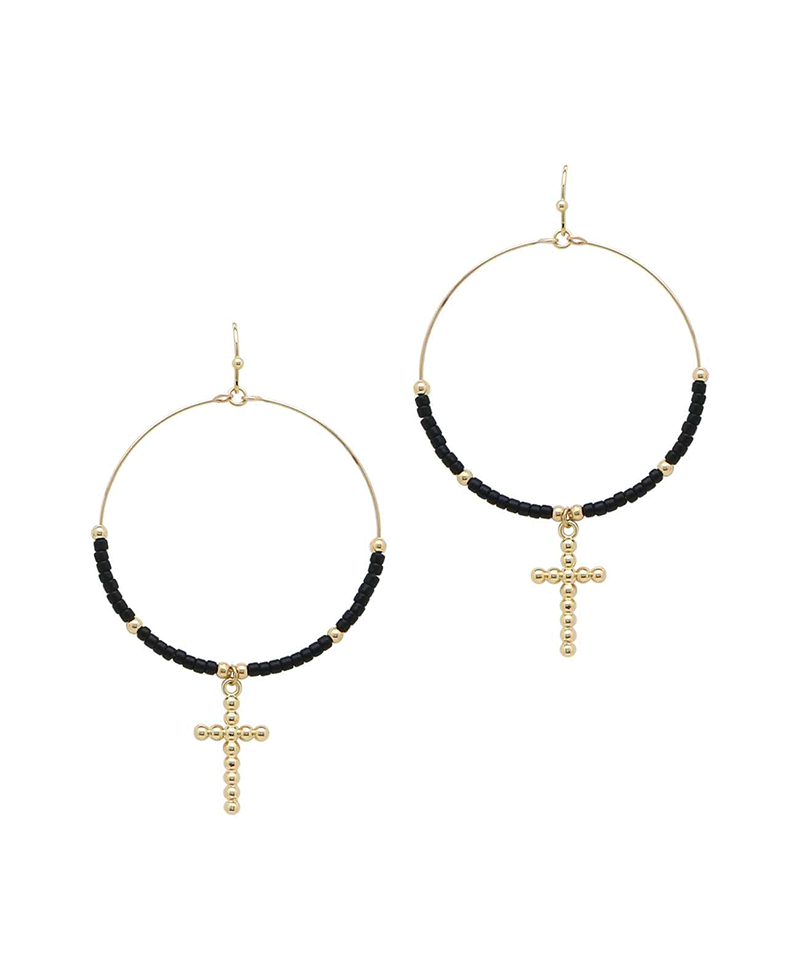 Seed Bead Round w/ Cross Earring
