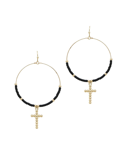 Seed Bead Round w/ Cross Earring