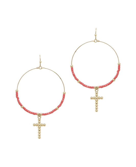 Seed Bead Round w/ Cross Earring